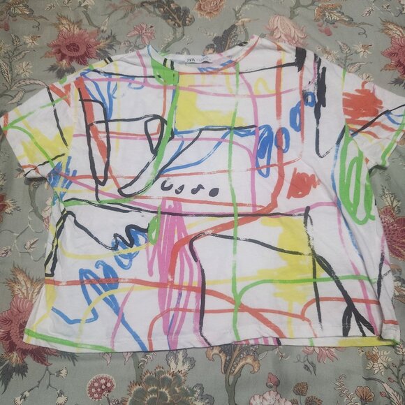 Zara Abstract Crop Top Multi Color Size Medium - Picture 1 of 7